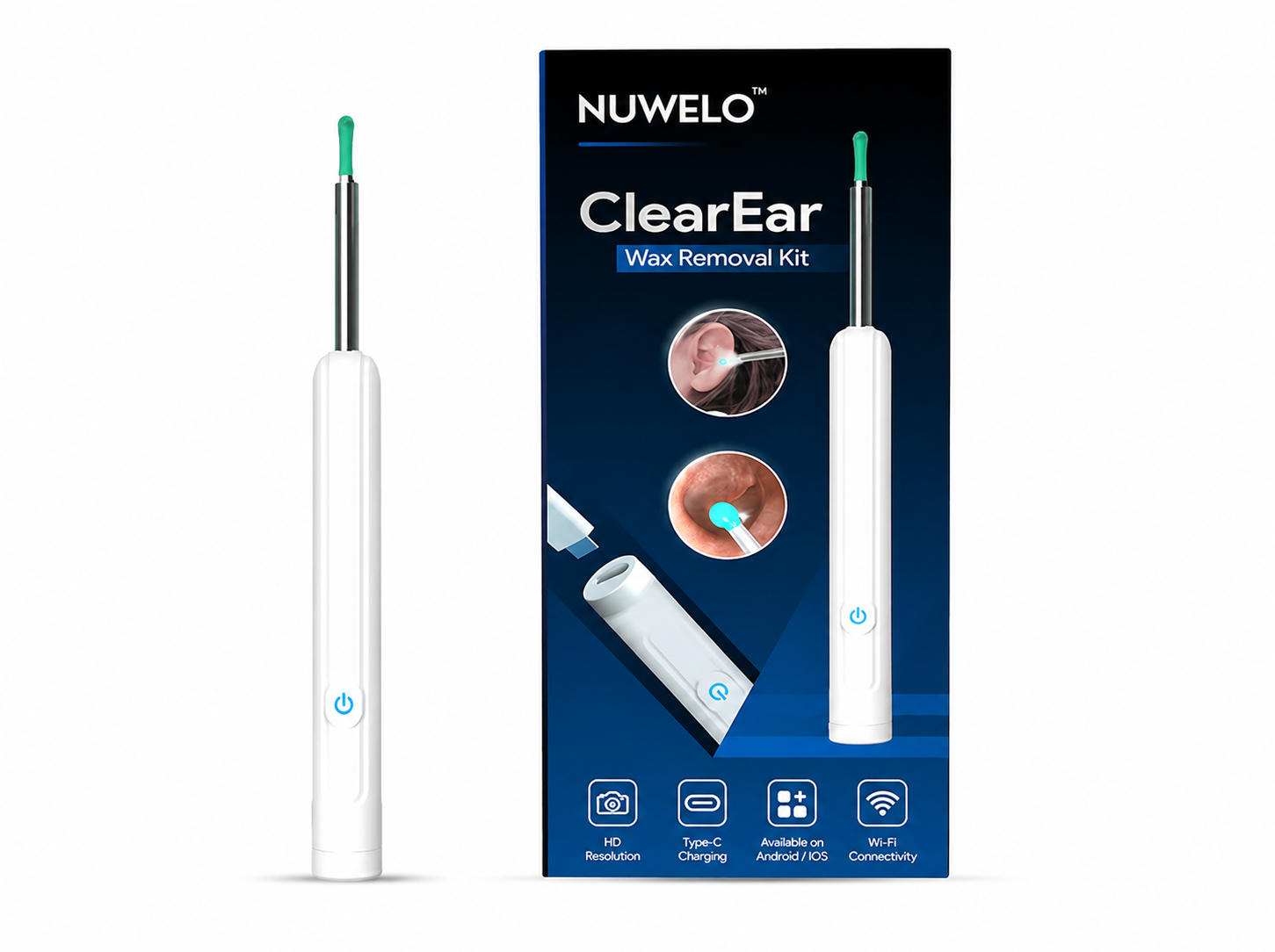 Nuwelo ClearEar Wax Removal Kit shown next to its packaging.